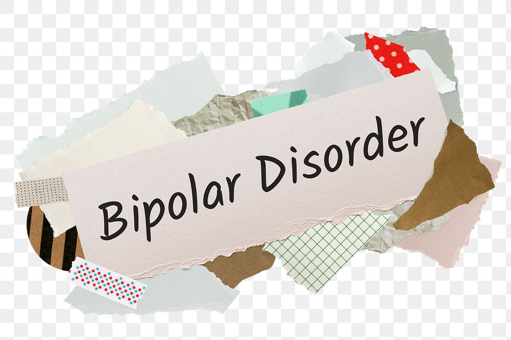 Bipolar disorder png word sticker, aesthetic paper collage typography, transparent background