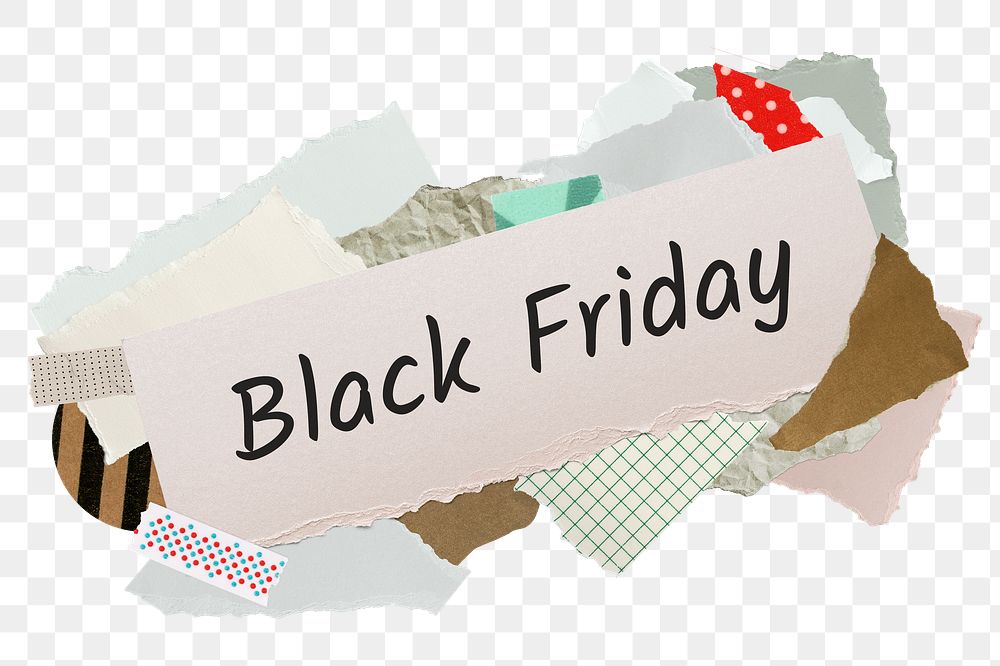 Black Friday png word sticker, aesthetic paper collage typography, transparent background