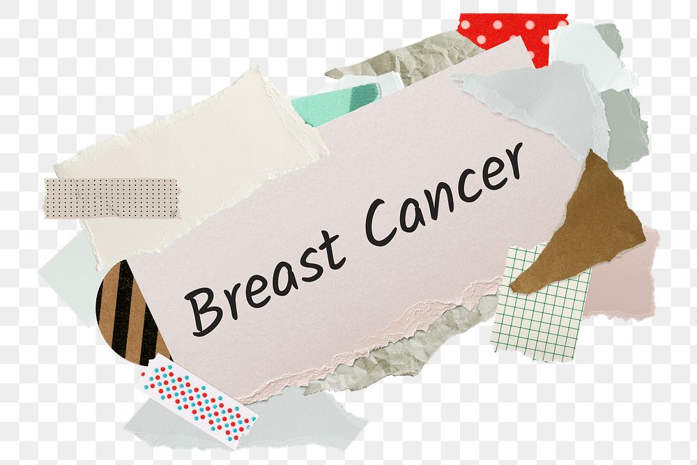 Breast cancer png word sticker, aesthetic paper collage typography, transparent background