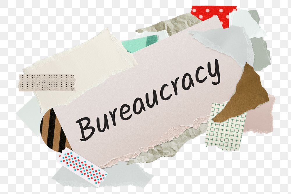 Bureaucracy png word sticker, aesthetic paper collage typography, transparent background