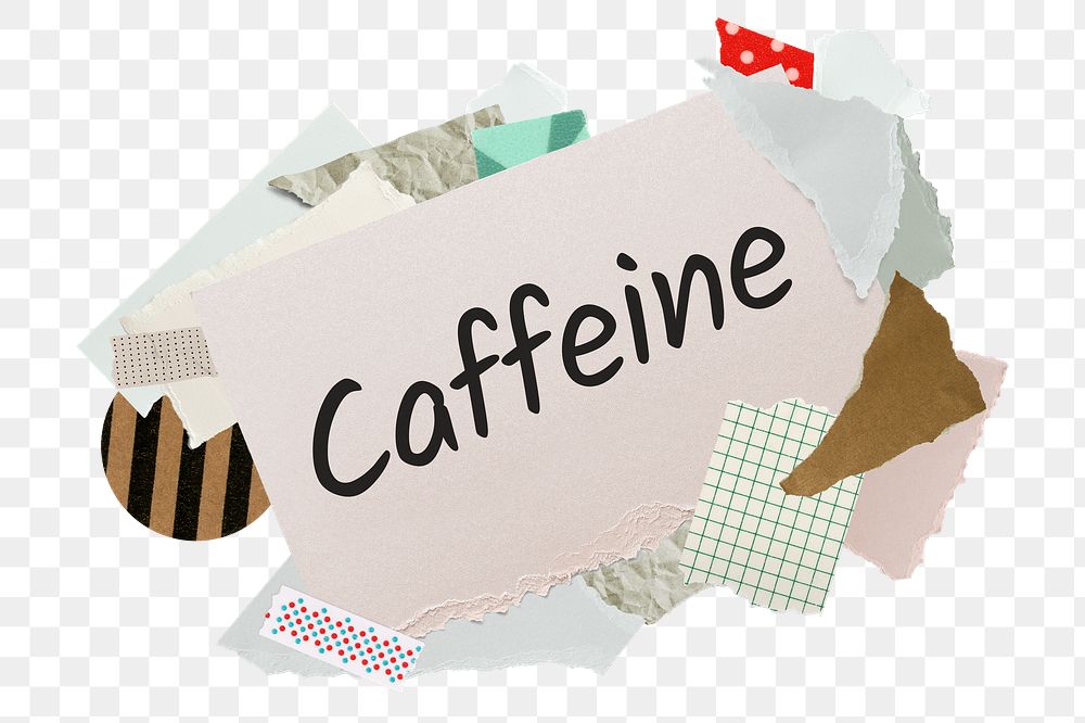 Caffeine png word sticker, aesthetic paper collage typography, transparent background