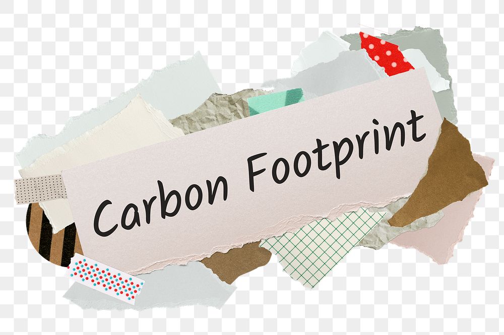 Carbon footprint png word sticker, aesthetic paper collage typography, transparent background