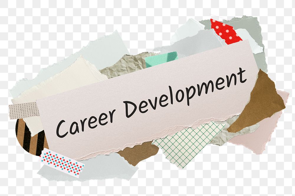 Career development png word sticker, aesthetic paper collage typography, transparent background
