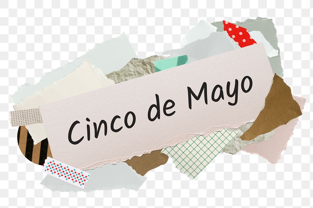 Cinco de Mayo png word sticker, aesthetic paper collage typography, transparent background