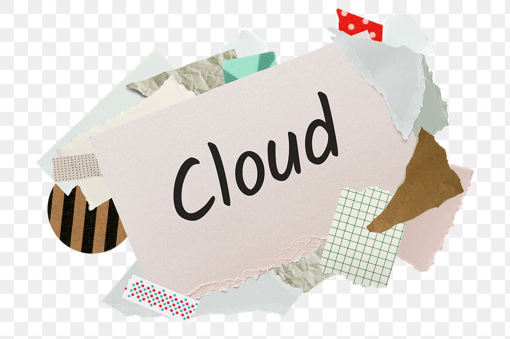 Cloud png word sticker, aesthetic paper collage typography, transparent background