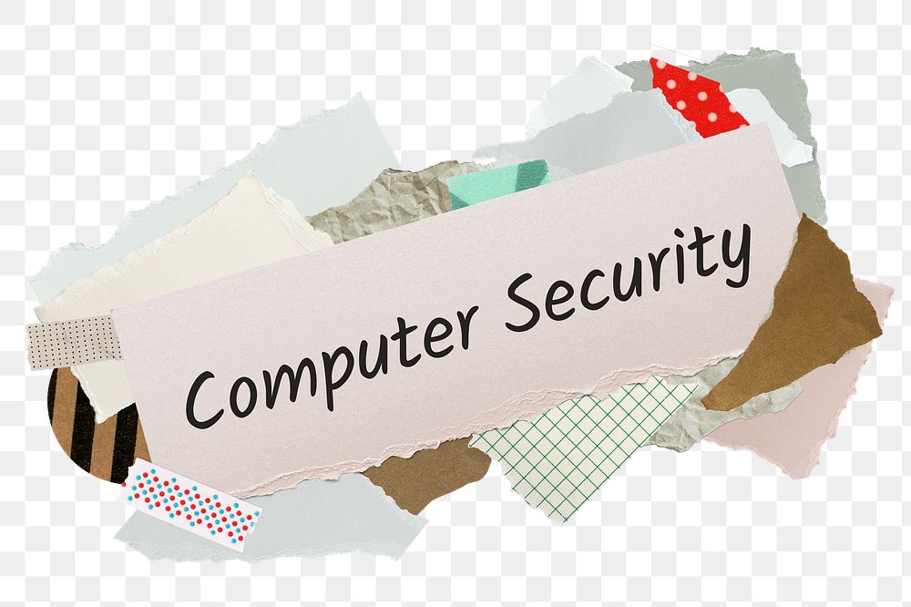 Computer security png word sticker, aesthetic paper collage typography, transparent background