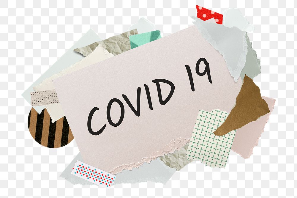 COVID 19 png word sticker, aesthetic paper collage typography, transparent background