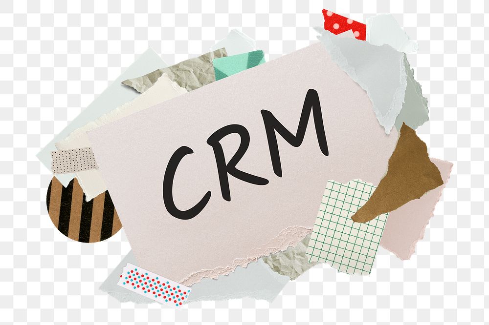 CRM png word sticker, aesthetic paper collage typography, transparent background