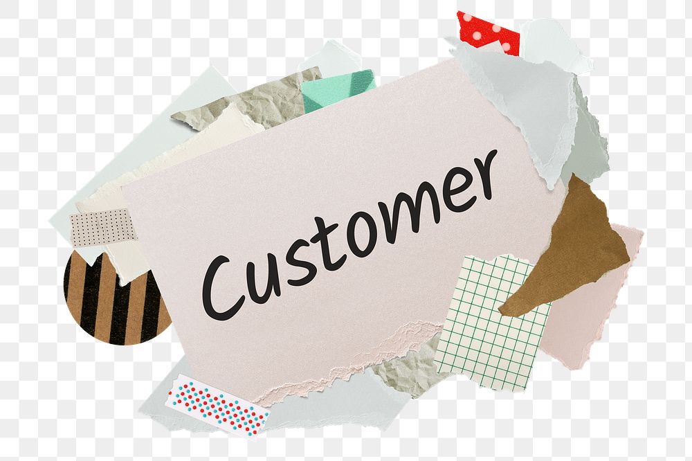 Customer png word sticker, aesthetic paper collage typography, transparent background