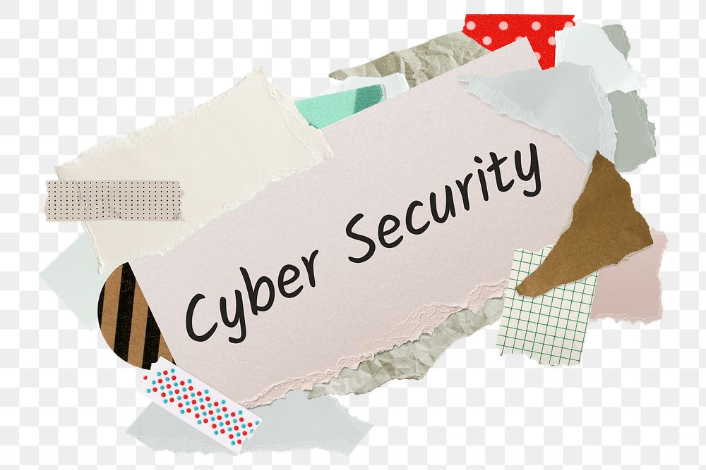 Cyber security png word sticker, aesthetic paper collage typography, transparent background