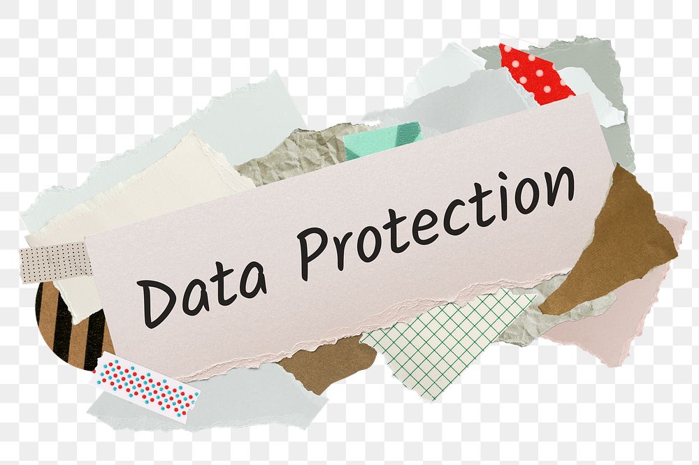Data protection png word sticker, aesthetic paper collage typography, transparent background