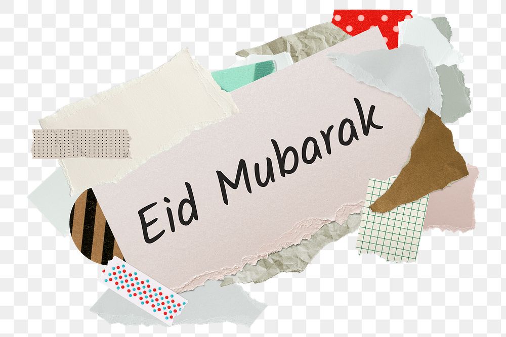 Eid Mubarak png word sticker, aesthetic paper collage typography, transparent background