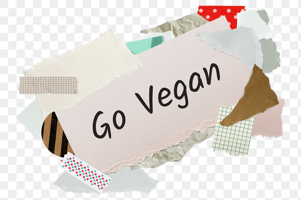 Go vegan png word sticker, aesthetic paper collage typography, transparent background