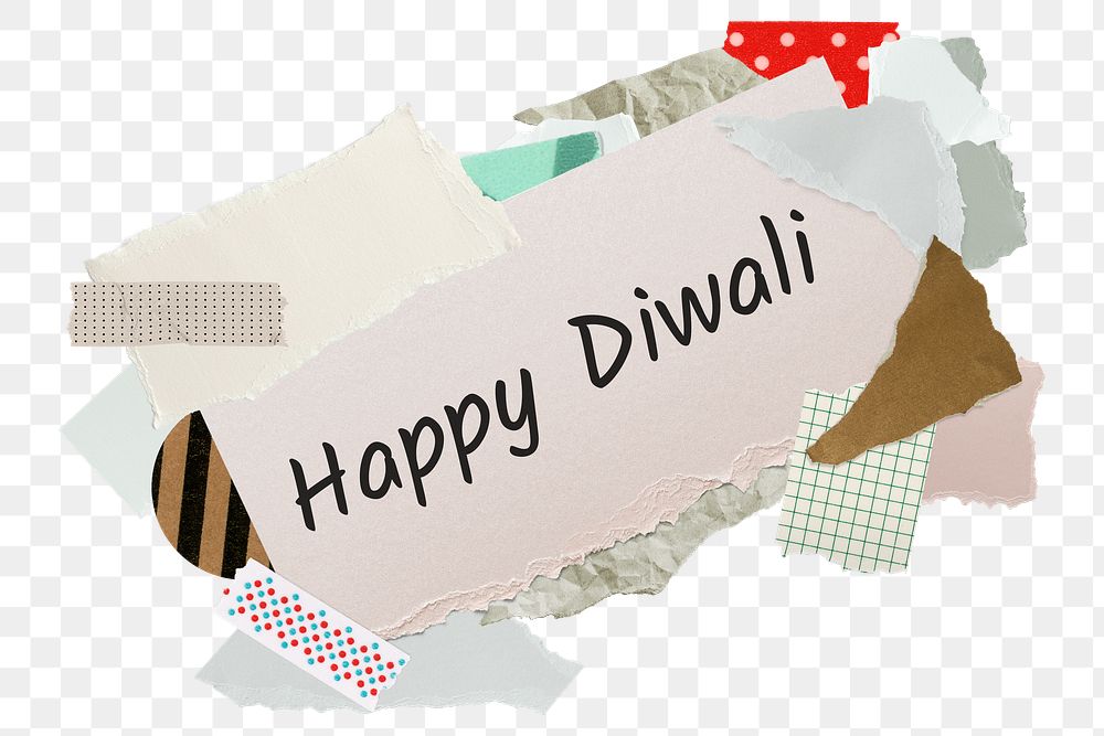 Happy Diwali png word sticker, aesthetic paper collage typography, transparent background