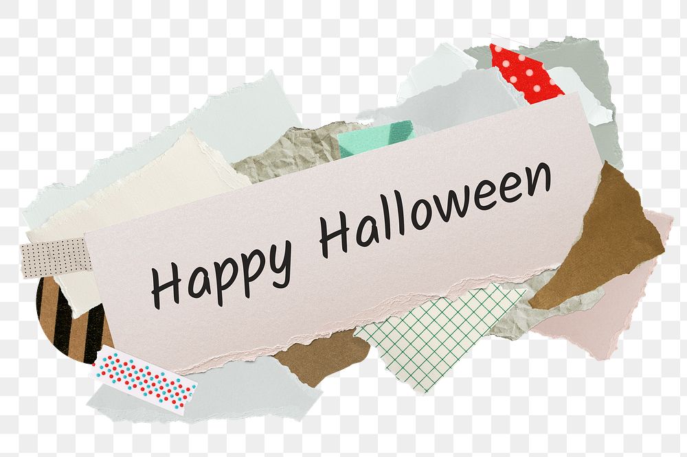 Happy Halloween png word sticker, aesthetic paper collage typography, transparent background