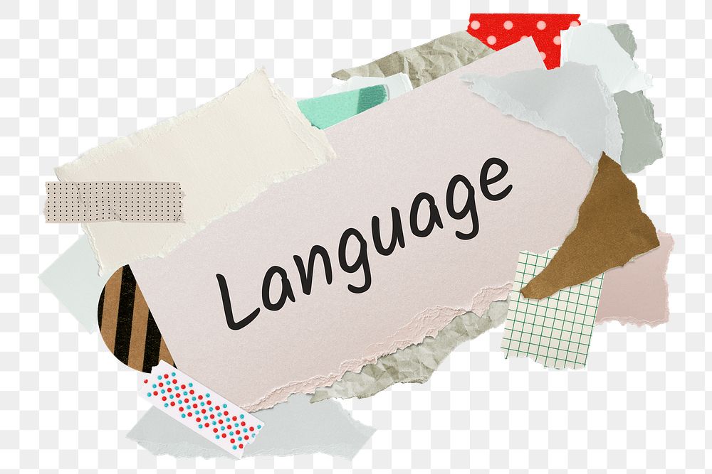 Language png word sticker, aesthetic paper collage typography, transparent background