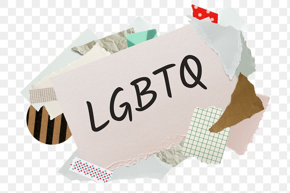 LGBTQ png word sticker, aesthetic paper collage typography, transparent background