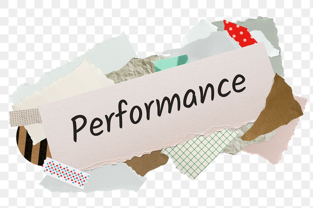 Performance png word sticker, aesthetic paper collage typography, transparent background