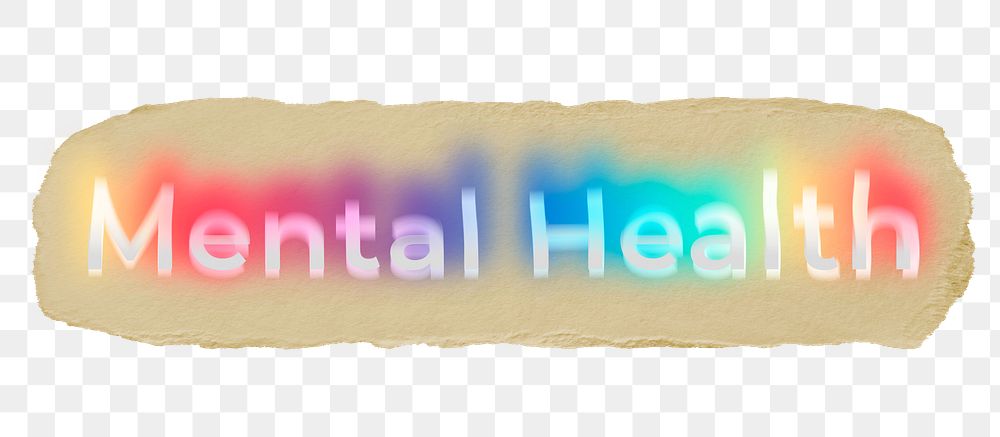 Mental health png ripped paper word sticker typography, transparent background