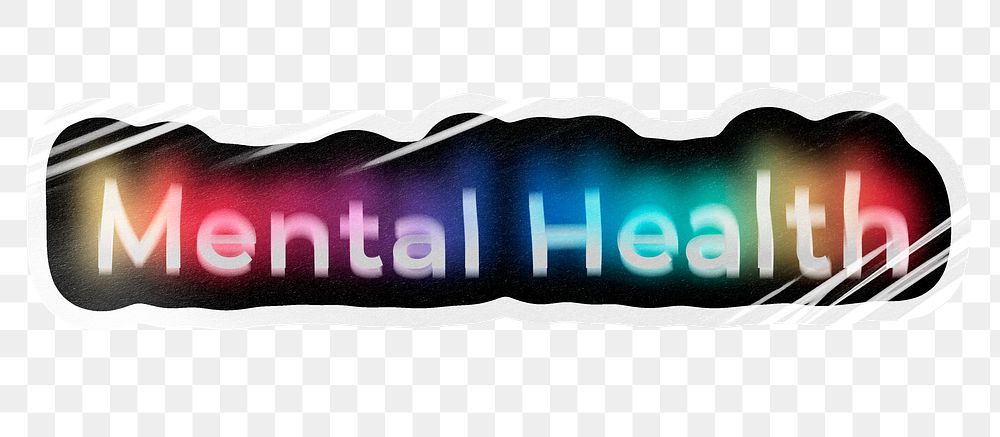 Mental health png word sticker, neon psychedelic typography, transparent background