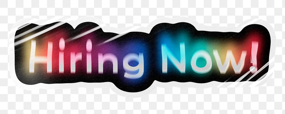 Hiring now! png word sticker, neon psychedelic typography, transparent background