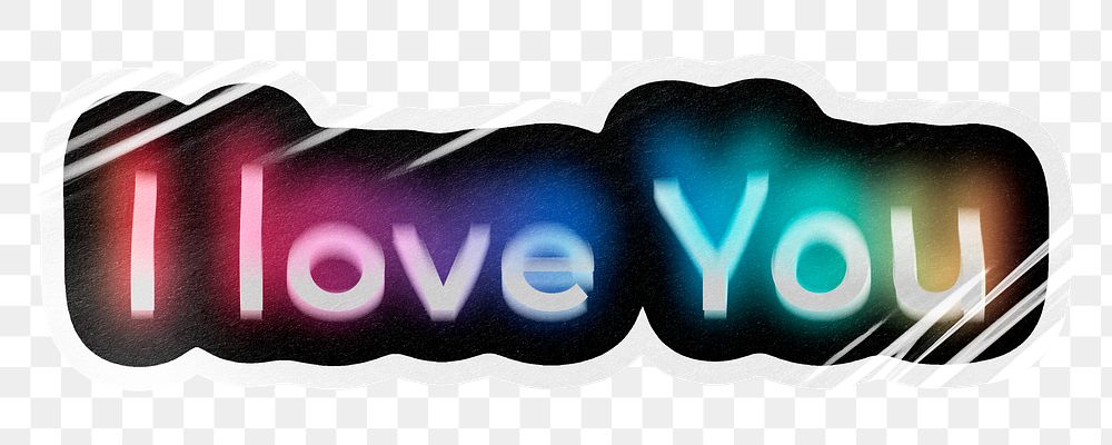 I love you png word sticker, neon psychedelic typography, transparent background