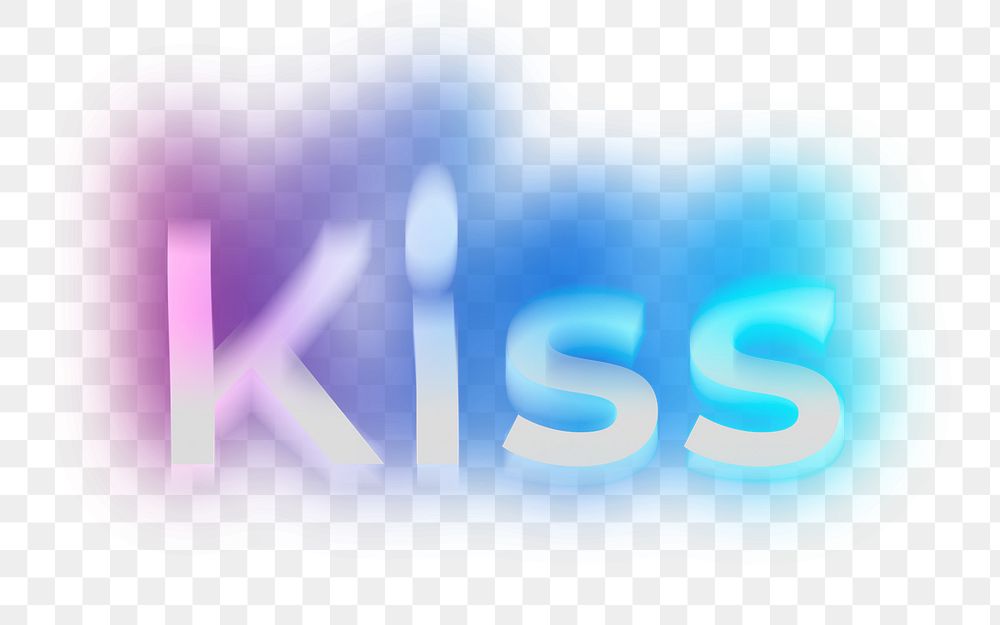 Kiss png word sticker, neon psychedelic typography, transparent background