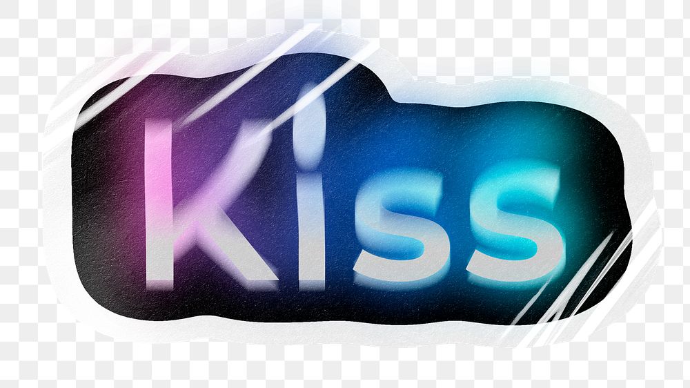 Kiss png word sticker, neon psychedelic typography, transparent background