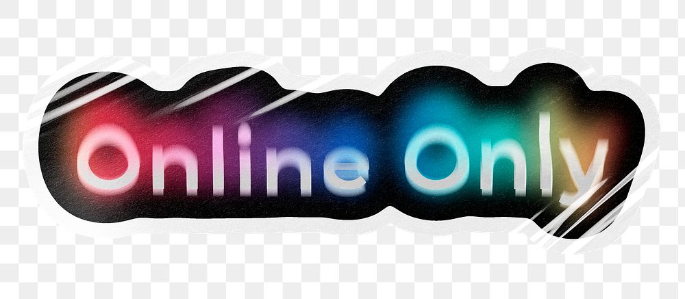 Online only png word sticker, neon psychedelic typography, transparent background
