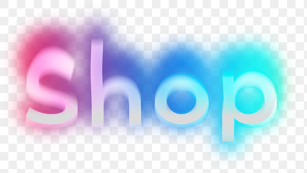 Shop png word sticker, neon psychedelic typography, transparent background