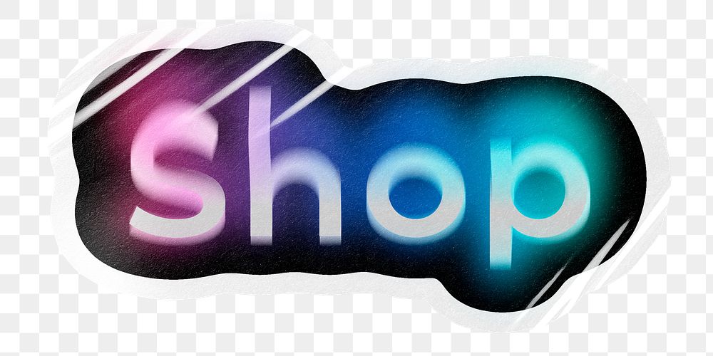 Shop png word sticker, neon psychedelic typography, transparent background
