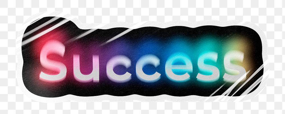 Success png word sticker, neon psychedelic typography, transparent background