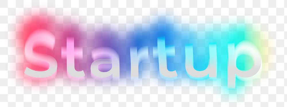 Startup png word sticker, neon psychedelic typography, transparent background