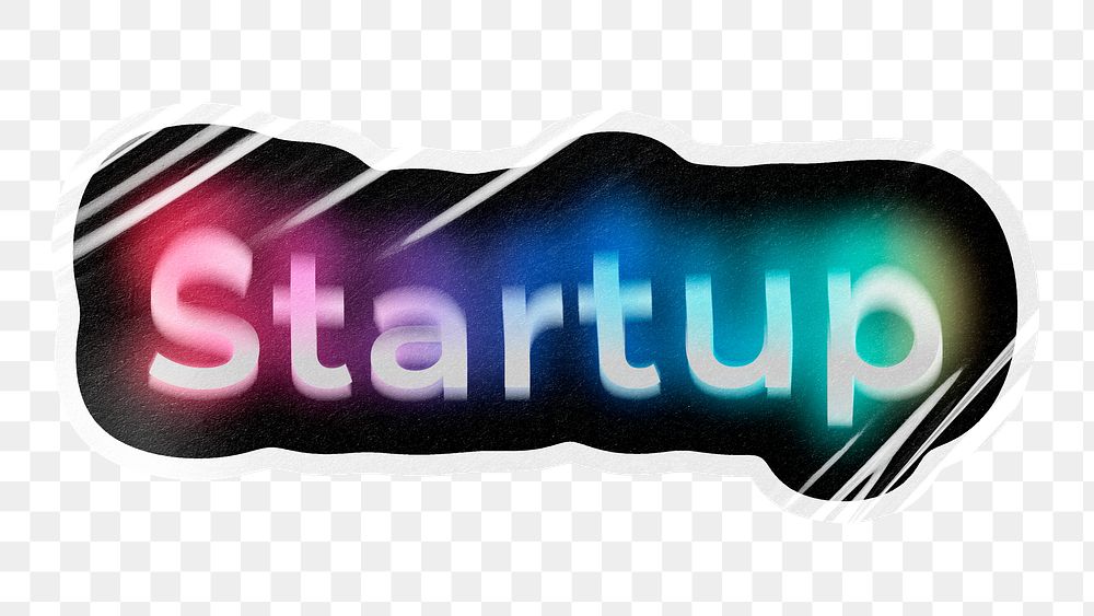 Startup png word sticker, neon psychedelic typography, transparent background