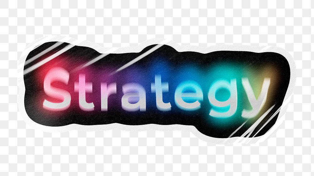 Strategy png word sticker, neon psychedelic typography, transparent background