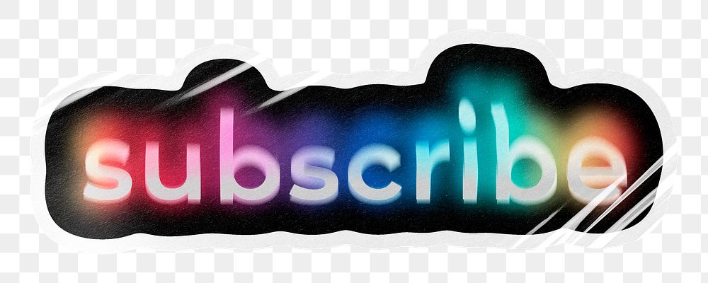 Subscribe png word sticker, neon psychedelic typography, transparent background