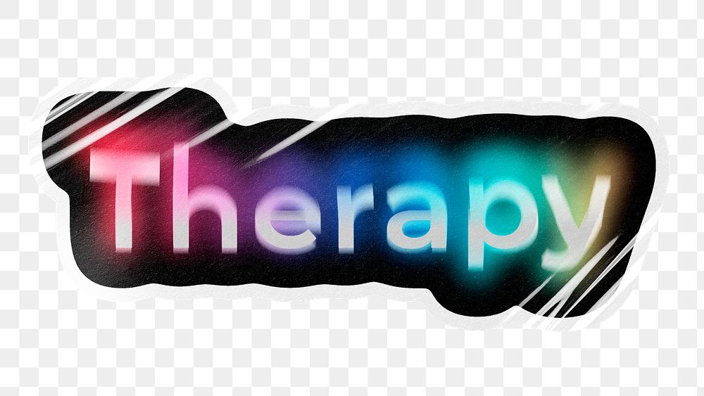 Therapy png word sticker, neon psychedelic typography, transparent background