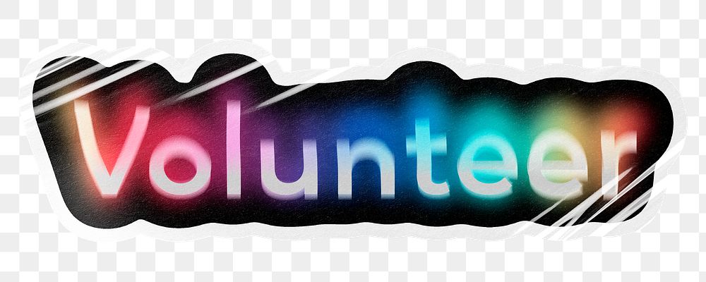 Volunteer png word sticker, neon psychedelic typography, transparent background