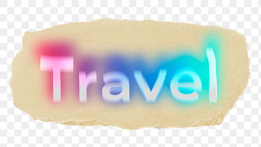 Travel png ripped paper word sticker typography, transparent background