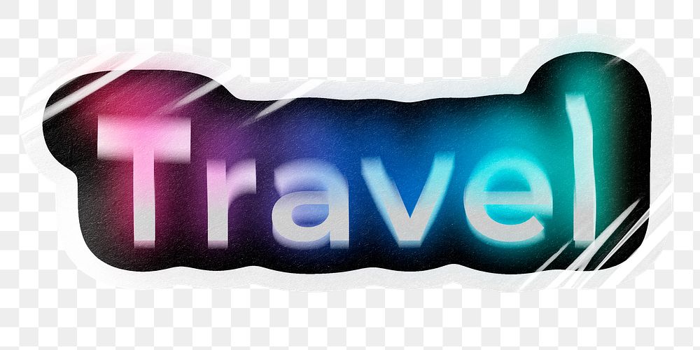 Travel png word sticker, neon psychedelic typography, transparent background