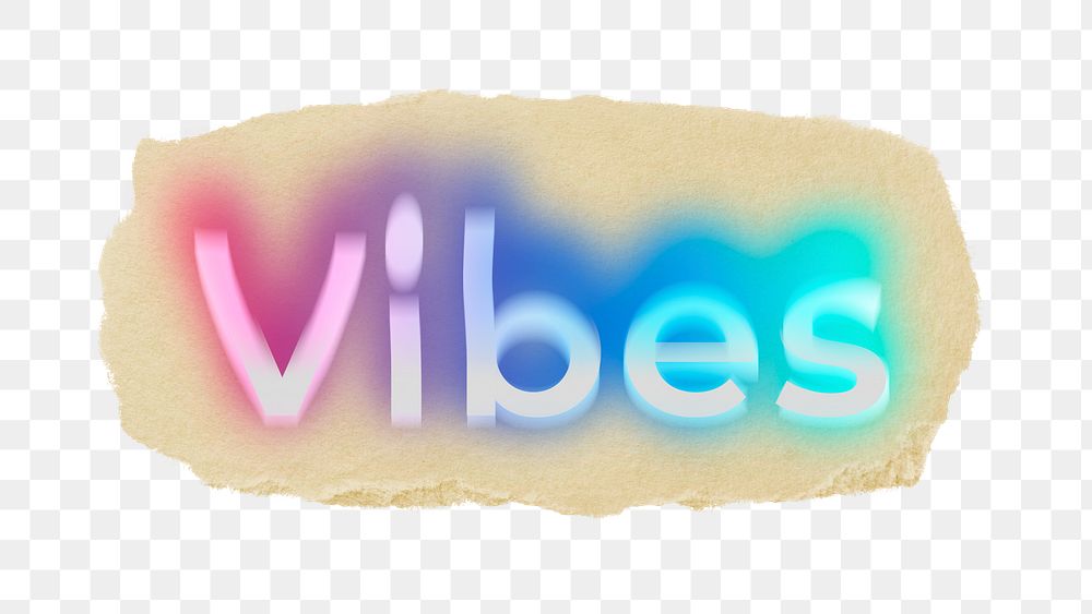 Vibes png ripped paper word sticker typography, transparent background