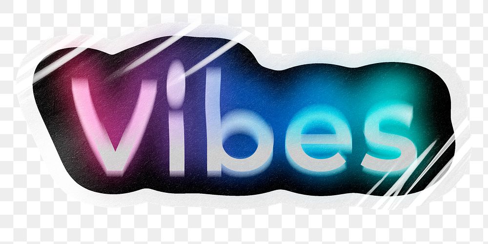 Vibes png word sticker, neon psychedelic typography, transparent background
