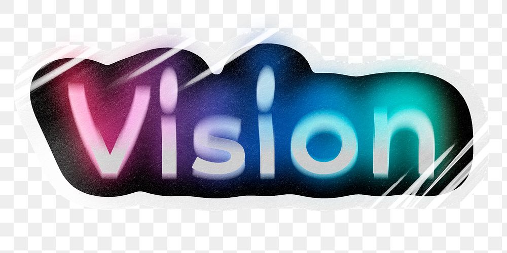 Vision png word sticker, neon psychedelic typography, transparent background