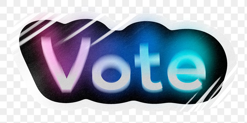 Vote png word sticker, neon psychedelic typography, transparent background