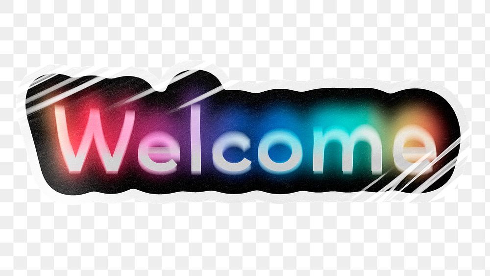 Welcome png word sticker, neon psychedelic typography, transparent background