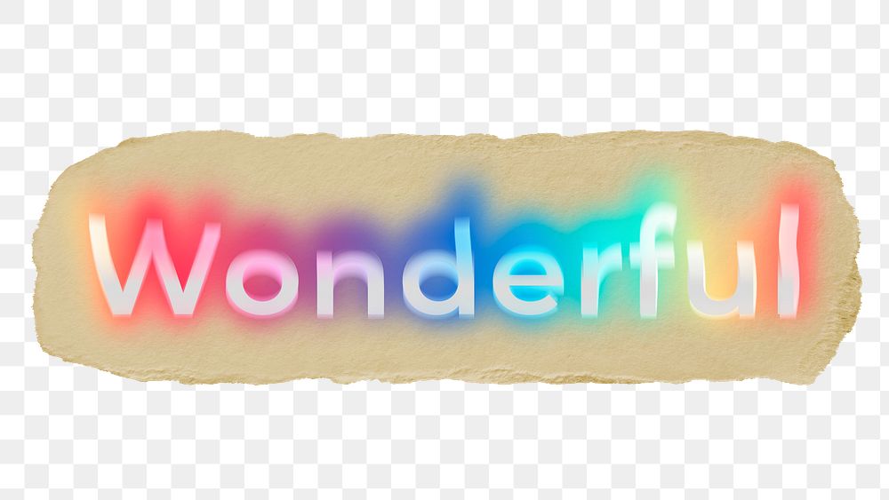Wonderful png ripped paper word sticker typography, transparent background