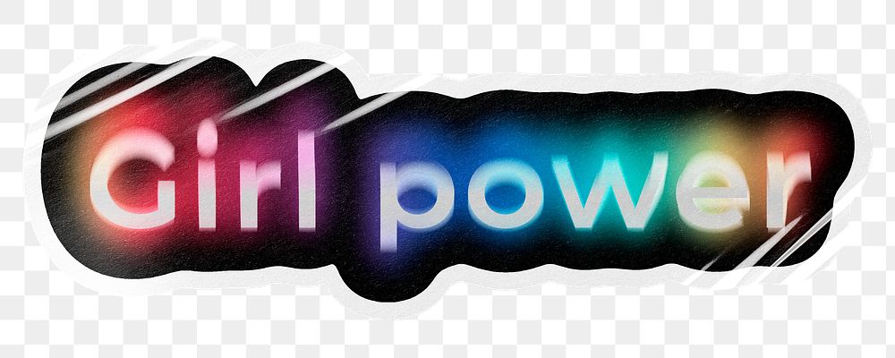 Girl power png word sticker, neon psychedelic typography, transparent background