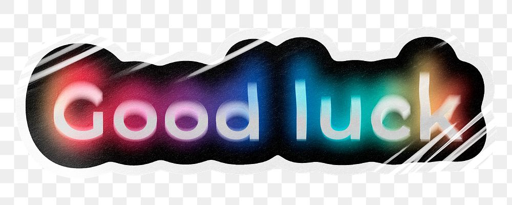 Good luck png word sticker, neon psychedelic typography, transparent background