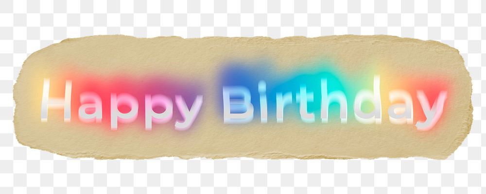 Happy birthday png ripped paper word sticker typography, transparent background