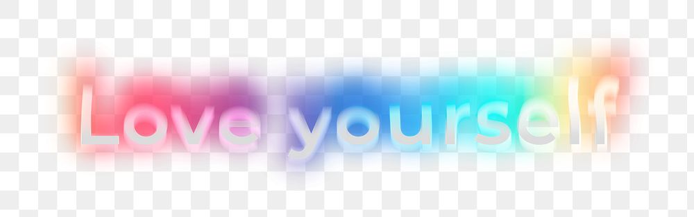 Love yourself png word sticker, neon psychedelic typography, transparent background